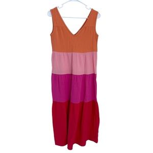 Marine Layer Corinne Tiered Multicolor 100% Cotton Gauze Maxi Dress Size XS